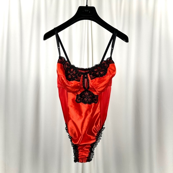 Vintage Tops - Vintage Elizabeth Gordon Red Nylon Lace Teddy Made in Canada